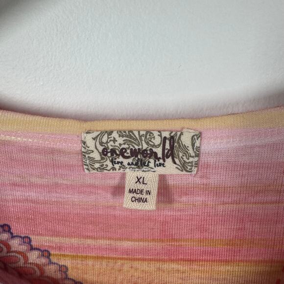 One World Top Women XL Gemini Pink Orange Astrology Floral Bling High Low Spring - Picture 5 of 9